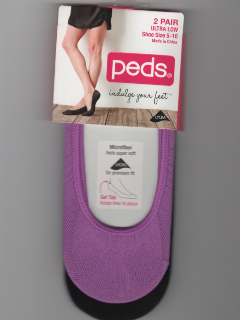 Peds Liner Loafer Sock Ultra Low Cut Set 2 Shoe Size 5-10 Ladies Pink Black NEW